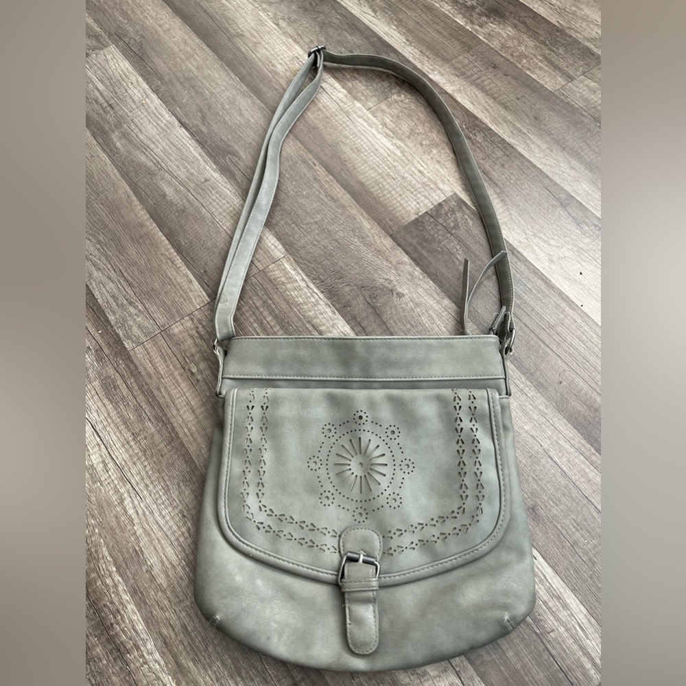Maurice’s cottagecore grey flap crossbody messenger bag eyelet Westerncore
